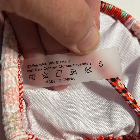 SHEIN Pink Red Green White Floral Triangle Swim Bikini Top Adjustable Tie Small - Picture 5 of 6